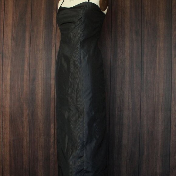 Vintage 1960s Dress, Black Taffeta Maxidress, Long Wiggle Moire, Sequin Trim - Picture 7 of 10